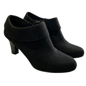 Coach Four Faux Suede Leather Ankle Booties Women 8 Black Zip Block Quiet Luxury